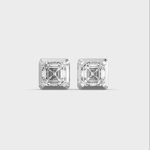 IGI Certified Lab Grown Asscher Cut Diamond Stud <b>Earrings</b> 9K Yellow / White / Rose Gold Square Diamond Solitaire <b>Earrings</b> - Product Image 1
