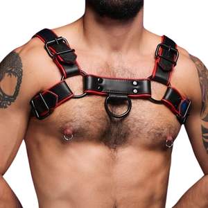 Harnais en cuir pour homme Hardline Bulldog rouge, ajustable, ajustement confortable sur la poitrine, cuir de qualité supérieure, vêtements de club - Product Image 3