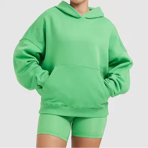 Women's Solid Above Knee Cotton Hoodie & Shorts <b>Set</b> Soft Feel Relaxed Fit Casual Summer for Wear Quick Dry Eco-Friendly - Product Image 4