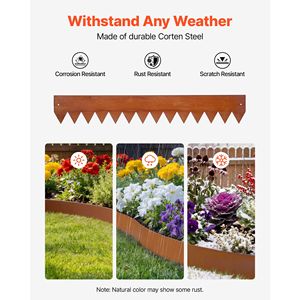 Bordo per Giardino in Acciaio Corten, Confezione da 6 Pezzi, 40 x 6 Pollici, Pieghevole, con 8 Piastre di Collegamento per Paesaggistica e Terrazze - Product Image 2