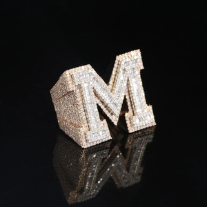 Baguette & Round Cut Moissanite Diamond <b>Initial</b> 925 Sterling Silver Rhodium Plated Iced Out Style Wedding Gift <b>Ring</b> Men Jewelry - Product Image 3