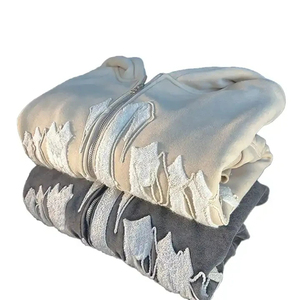 Sweat à capuche surdimensionné pour homme en chenille brodée, délavé à l'acide, épaules tombantes, en coton, style vintage, streetwear automne - Product Image 5