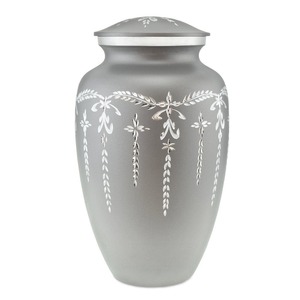 Whole Seller Silver Cremation <b>Urn</b> for Adult Ashes with Decorative Floral Pattern European Style Eco Friendly <b>Large</b> Aluminium <b>Urn</b> - Product Image 1