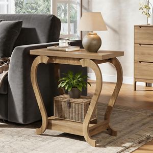 2-Tier Narrow Accent <b>Side</b> Table with Storage Shelves Nightstand or End Table - Product Image 1
