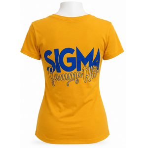 เสื้อยืดแขนสั้นคอกลมสีน้ำเงินทอง ตราสัญลักษณ์ Sigma Gamma Rho สำหรับผู้หญิง ทรงเข้ารูป ใส่สบาย ระบายอากาศได้ดี เป็นมิตรต่อสิ่งแวดล้อม เหมาะสำหรับฤดูร้อน - Product Image 1