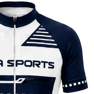 Maillot de cyclisme personnalisé bleu marine et blanc à manches courtes, fermeture éclair intégrale, respirant, séchage rapide, pour vélo de route, performance, course, vêtements de sport - Product Image 5