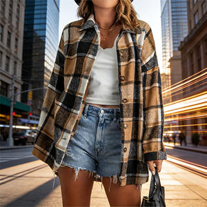 Oferta especial en Temu: Chaqueta camisa vintage a cuadros para mujer, manga larga, con botones, cuello de solapa, corte holgado, para todas las estaciones. - Product Image 3