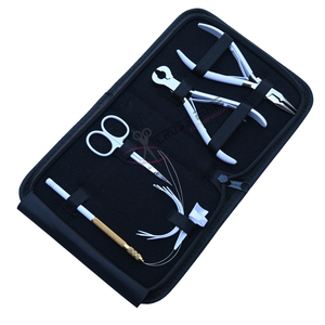 White Hair <b>Extension</b> tools Kit with 5In <b>Beads</b> Crimping Plier Keratin Bond Cutter Hair Loop Tool Mini Scissor Parting Finger Ring - Product Image 1