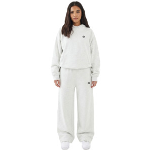 Custom Logo Solid White Fleece Hooded Women <b>Tracksuit</b> Streetwear Winter Hoodies Wholesale Loose Oversized Fleece Baggy Pants - Product Image 2