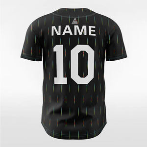 Maillot de baseball noir à rayures abstraites 2025 avec accents multicolores, design boutonné, nom et numéro personnalisables, style professionnel pour équipe - Product Image 2