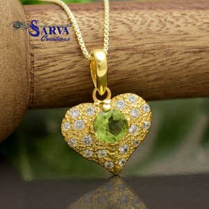 Colgante de Corazón de Peridoto Natural, Plata de Ley 925 con Acento de Diamantes CZ, Collar de Corazón, Joyería Fina con Piedras Preciosas, Regalo - Product Image 2