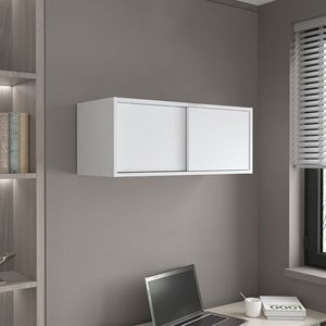 Armadietto da parete bianco da 13 pollici con 2 ante scorrevoli e 1 ripiano per riporre oggetti a parete - Product Image 1