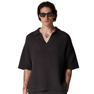 Polo de punto texturizado para hombre, color carbón, de manga corta, estilo casual, holgado, para verano, a la moda, OEM - Product Image 3