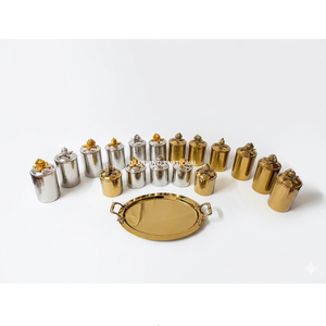 Luxury Gold and Silver Hammered Metal Jar Set with Tray <b>Decorative</b> Storage Containers <b>Kitchen</b> Serving Home <b>Decor</b> Gift Item Set - Product Image 3