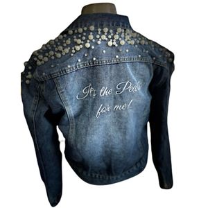 Veste en jean ornée de perles pour femme, manteau en jean personnalisé avec perles, boutonnage élégant, vêtement d'extérieur décontracté et tendance, vente en gros pour femmes - Product Image 2