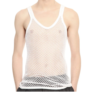 <b>Mens</b> Regular Fit Cotton Mesh Tank Top Custom See-Through Sleeveless Workout Basketball <b>Singlet</b> <b>for</b> Summer Mesh Shirts - Product Image 1