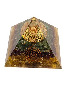 Handmade Gemstone Orgone Green Aventurine Garnet Citrine Layered Flower <b>Pyramid</b> With Charge Crystal Point at Amayra Crystals - Product Image 3