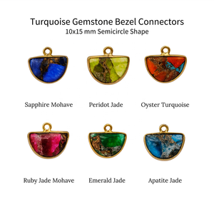 Semi-cercle forme Apatite Jade Mohave Turquoise plaqué or lunette ensemble breloque pour la fabrication de bijoux à bricoler soi-même en vrac bijoux approvisionnement - Product Image 6