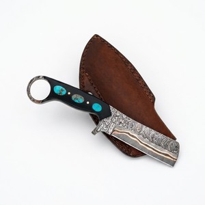 Couteau de boucher en cuivre Damas avec incrustation turquoise, lame fixe, pour la chasse, le camping et les activités de plein air, fabriqué par le fabricant - Product Image 6