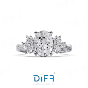 Bague de fiançailles classique pour femme, coupe ovale, avec diamants de laboratoire sur les côtés, alliance plaquée platine de luxe, certifiée IGI, bague de mariage - Product Image 1