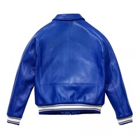 Blouson Bomber Homme en Peau de Mouton Bleu, Col Montant, Fermeture Éclair, Manches Classiques, Couleur Unie, Vêtement d'Hiver, Toile Fine Imperméable