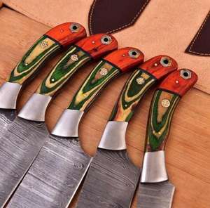 Juego de Cuchillos de Chef de Acero de Damasco de 5 Piezas, Forjados a Mano por Steel Craft International, con Mangos de Madera, Hojas Afiladas, Ambidiestros - Product Image 3