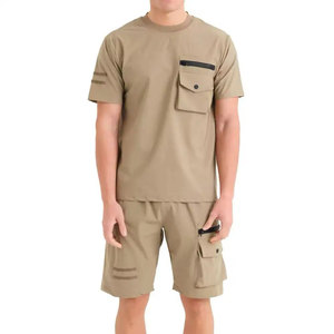 Conjunto de camiseta y pantalones cortos de diseño moderno para gimnasio, corte regular, informal, transpirable, 100% algodón tejido, conjunto para correr para hombre - Product Image 3