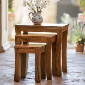 Wholesale Decorative Sheesham Wood Nesting <b>Stools</b> Set with Mid Century Modern Design From India - Product Image 1