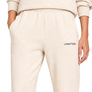 Pantalones Deportivos de Felpa Crema para Mujer, Corte Recto, Ajuste Relajado, Cintura Elástica, Logotipo Personalizado, Ropa Urbana, OEM - Product Image 3