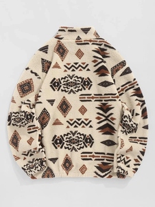 Pull-over en molleton de coton tricoté oversize pour homme, col roulé, manches longues, imprimé animalier sur le devant, collection automne - Product Image 6