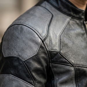 Blouson de motard en cuir noir et gris pour homme, col montant zippé, veste de moto personnalisée haut de gamme, vente en gros - Product Image 6