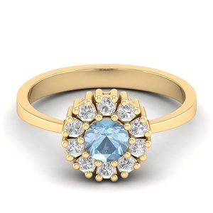 Anillos de compromiso REYES de oro rosa de 14 quilates macizo con gema de aguamarina de corte redondo de 0.5 quilates de alta calidad para mujer - Product Image 6