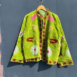 Chaqueta de Terciopelo con Bordado Floral para Mujer, Cuello Mandarín, Manga Larga, Estilo Prairie Chic, Abrigo de Primavera con Patrón Decorativo Hecho a Mano - Product Image 5