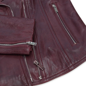 Chaqueta de Motociclista de Cuero Vacuno Genuino para Mujer, Manga Larga, Cuello Alto, Cierre de Cremallera, Color Sólido, Corte Regular, Otoño - Product Image 6