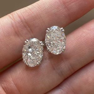 Pendientes de Diamante Moissanite de Corte Ovalado, Plata 925, Engaste de Doble Garra, Clásicos, para Mujer, Joyería para Boda - Product Image 2
