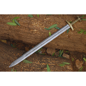 Espada Vikinga de Acero de Damasco de 40” – Hoja de exhibición de caballero medieval forjada a mano con espada completa y vaina de madera - Product Image 3