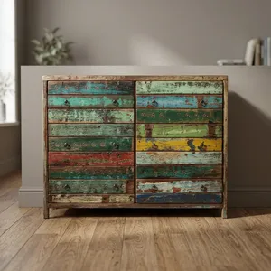 <b>Rustic</b> Wooden Chest of 6 Drawers with Reclaimed Multicolor Wood Finish Handmade Storage <b>Cabinet</b> for Bedroom Living Room - Product Image 2