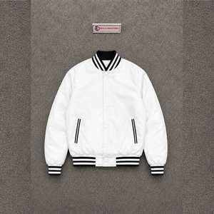 PREMIUM <b>WHITE</b> WINTER VARSITY BOMBER <b>JACKET</b> <b>MEN</b> WOMEN CASUAL LIGHTWEIGHT HEATED SNAPSHOT BUTTON STREETWEAR FASHION COAT OUTERWEAR - Product Image 5