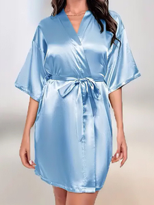 Batas de satén con encaje para mujer, kimono corto, pijama enterizo, lencería, ropa de dormir. Sin reseñas aún. - Product Image 5