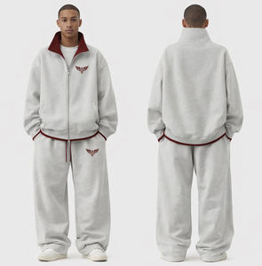 Custom Mens Oversized Fleece Tracksuit <b>Set</b> Zip Up Jacket & Loose Sweatpants Winter Warm Casual Streetwear Sportswear Two Piece - Product Image 4