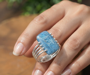 Natural Blue Apatite <b>Adjustable</b> Sterling <b>Silver</b> Claw Setting Statement <b>Ring</b> Handmade Gemstone Rose Gold Yellow Gold Plated - Product Image 6
