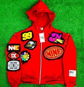 Sudadera con capucha de algodón pesado con cremallera completa, bordado personalizado de alta calidad, diseño de última generación, con bordes sin rematar y efecto vintage para hombre - Product Image 1