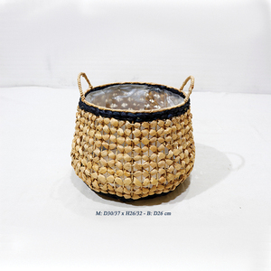 Rustic Rattan Belly <b>Planter</b> With <b>Plastic</b> Liner Bohemian Style Indoor Container - Product Image 1