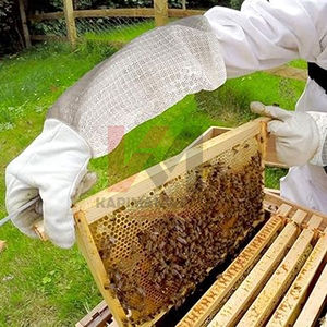 Guantes de Apicultura de Primera Calidad, Largos, con Manga Protectora de Lona y Palma de Cuero, para Inspección Segura de Colmenas y Miel - Product Image 2