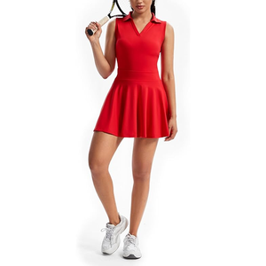 Women Red <b>Sleeveless</b> Polo Collar <b>Golf</b> Dress Sporty A Line Skirt Quick Dry Knitted Solid Color <b>Top</b> - Product Image 6
