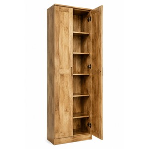 Mango Wood Rectangle Mid Century Modern <b>Tall</b> Pantry Cabinet with Adjustable <b>Shelves</b> Wall Mount Kitchen Furniture - Product Image 1