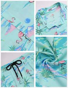 Conjunto coordinado con estampado de flamencos para hombre, camisa de manga corta con botones y pantalones cortos a juego, traje ligero para vacaciones en la playa de verano - Product Image 2