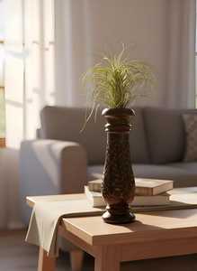 Vase à fleurs artisanal en bois de manguier, 12 pouces de haut, vase en bois rustique pour fleurs séchées, vase décoratif minimaliste tourné à la main - Product Image 2