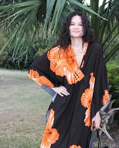 Floral Print Chiffon <b>Kaftan</b> Dress V-Neck Loose Maxi <b>Summer</b> Casual Wear Cap Sleeve Breathable Straight Hem - Product Image 3