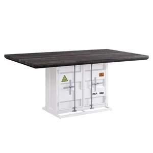 Industrial Container Design Kitchen <b>Table</b> with Wood Top Rectangle Shape Durable Indoor Furniture Decor - Product Image 3